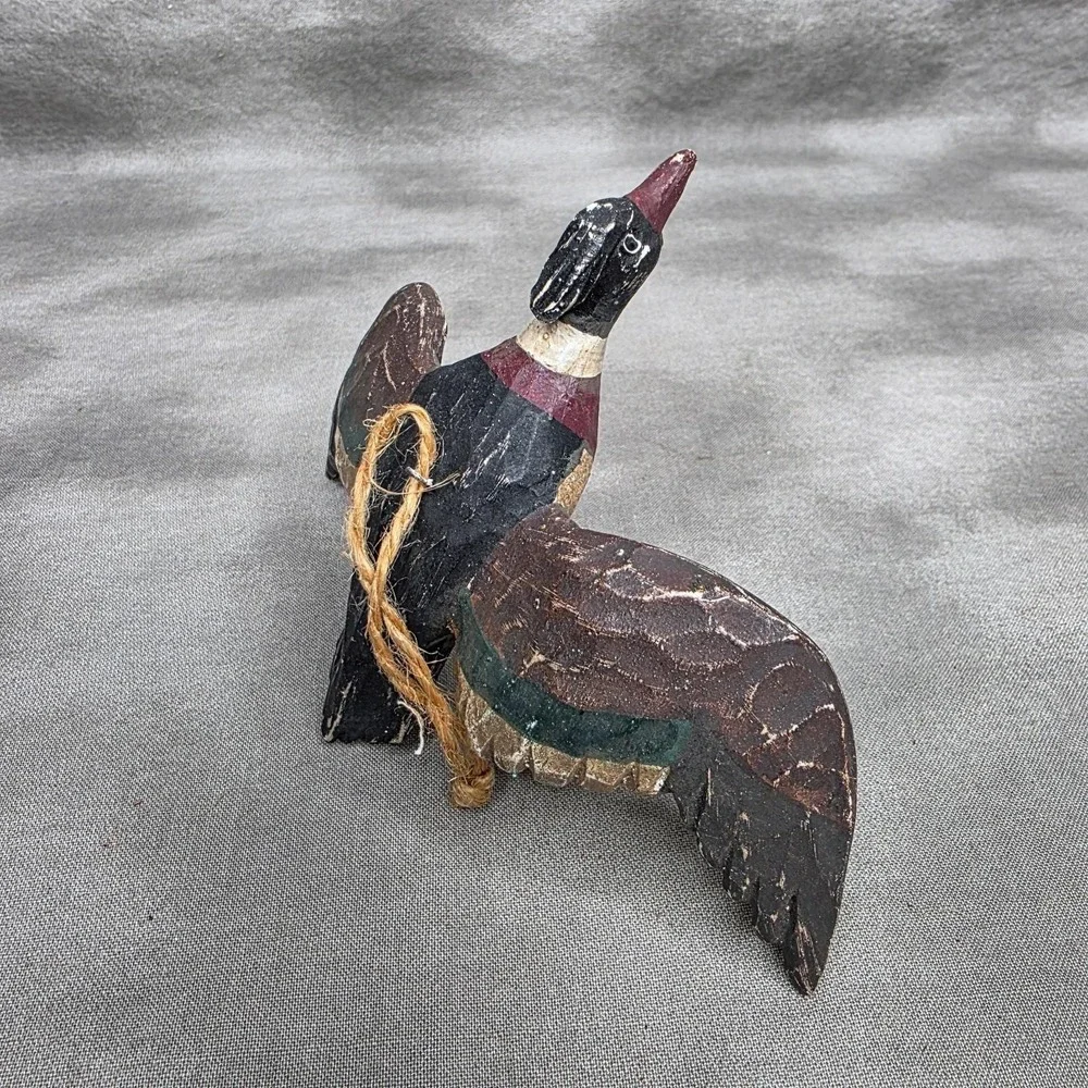 Mallard Duck Wooden Hand Carved Christmas Ornament Vintage Rustic 5.25